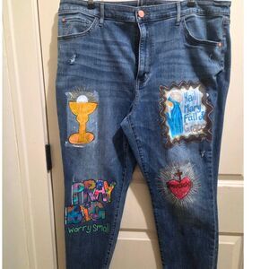 Jesus Jeans!  Grab these adorable handpainted jeans, Evri Ankle, size 18W